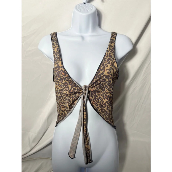 Vull Sport Y2K Tie Wrap Cropped Tank Top S Brown Leopard‎ Print - Picture 3 of 6